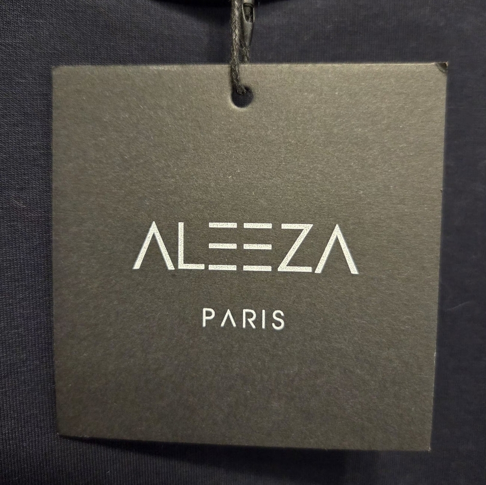 ALEEZA PARIS Elegant Long Sleeve SWEATER Dress- Navy & Light Blue W/ Fringe!! - Picture 2 of 10